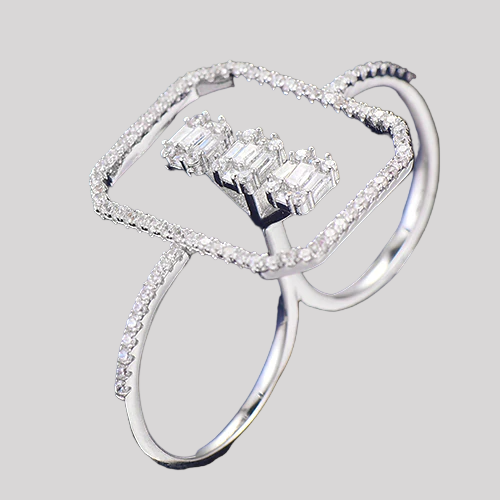 McAllistter – Silver-Polished two finger White Diamond Cocktail Ring for Women Girl