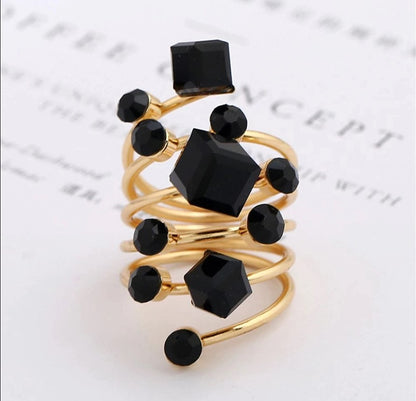 McAllistter – 18K Gold-Polished Black Stone Cocktail Ring.