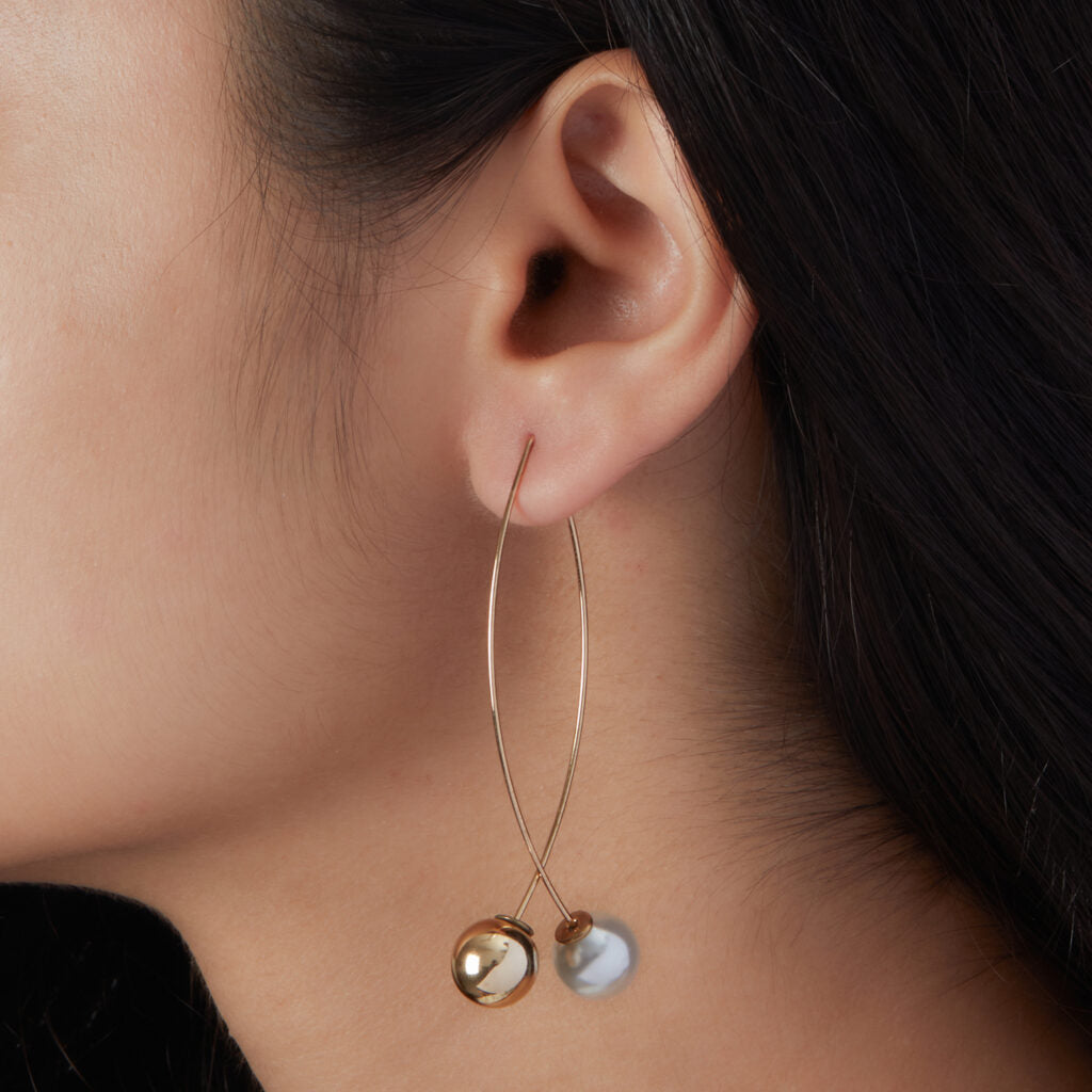 McAllistter – 18K Gold-Polished Pearl and Ball Dangle Earrings.