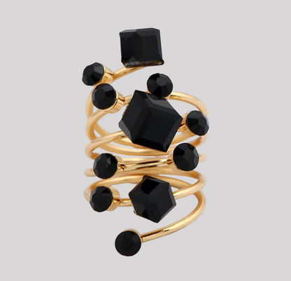 McAllistter – 18K Gold-Polished Black Stone Cocktail Ring.