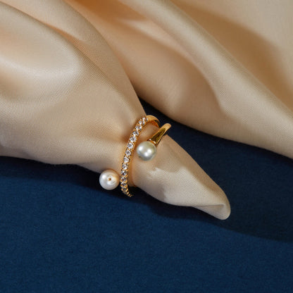 McAllistter – 18 K Gold Plated Twin Pearl Ring