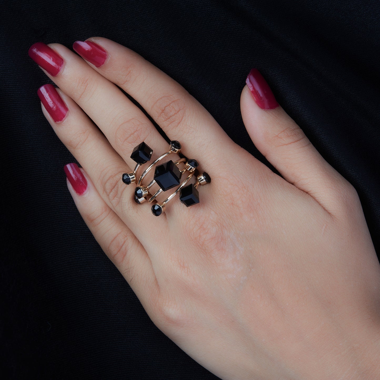 McAllistter – 18K Gold-Polished Black Stone Cocktail Ring.