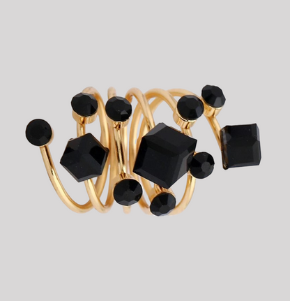 McAllistter – 18K Gold-Polished Black Stone Cocktail Ring.