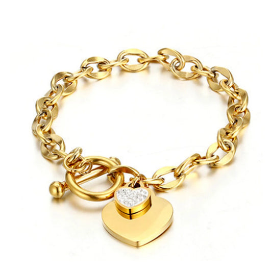 The Twin Hearts Charm Toggle Chain Bracelet