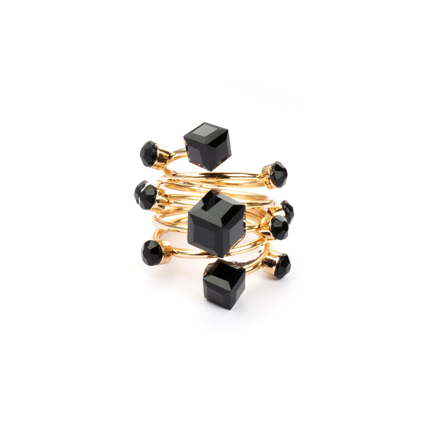 McAllistter – 18K Gold-Polished Black Stone Cocktail Ring.