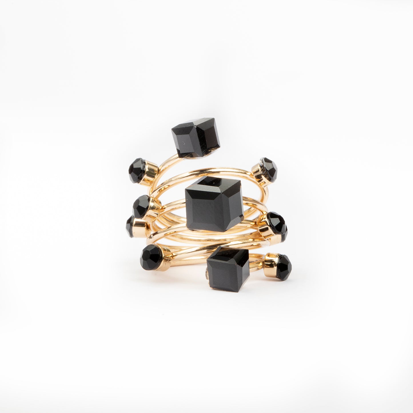 McAllistter – 18K Gold-Polished Black Stone Cocktail Ring.